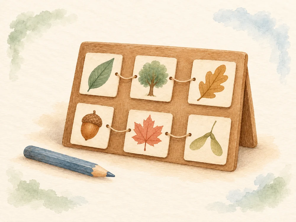 Watercolor concept board linking nature picture cards.